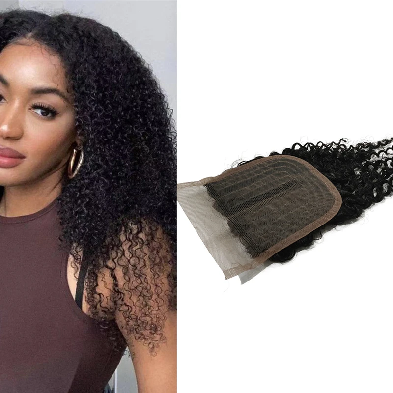 Wholesale Packet Hair with Closure #1B One Pack Solution Human Hair Bundles Kinky Curly Human Hiar Extension