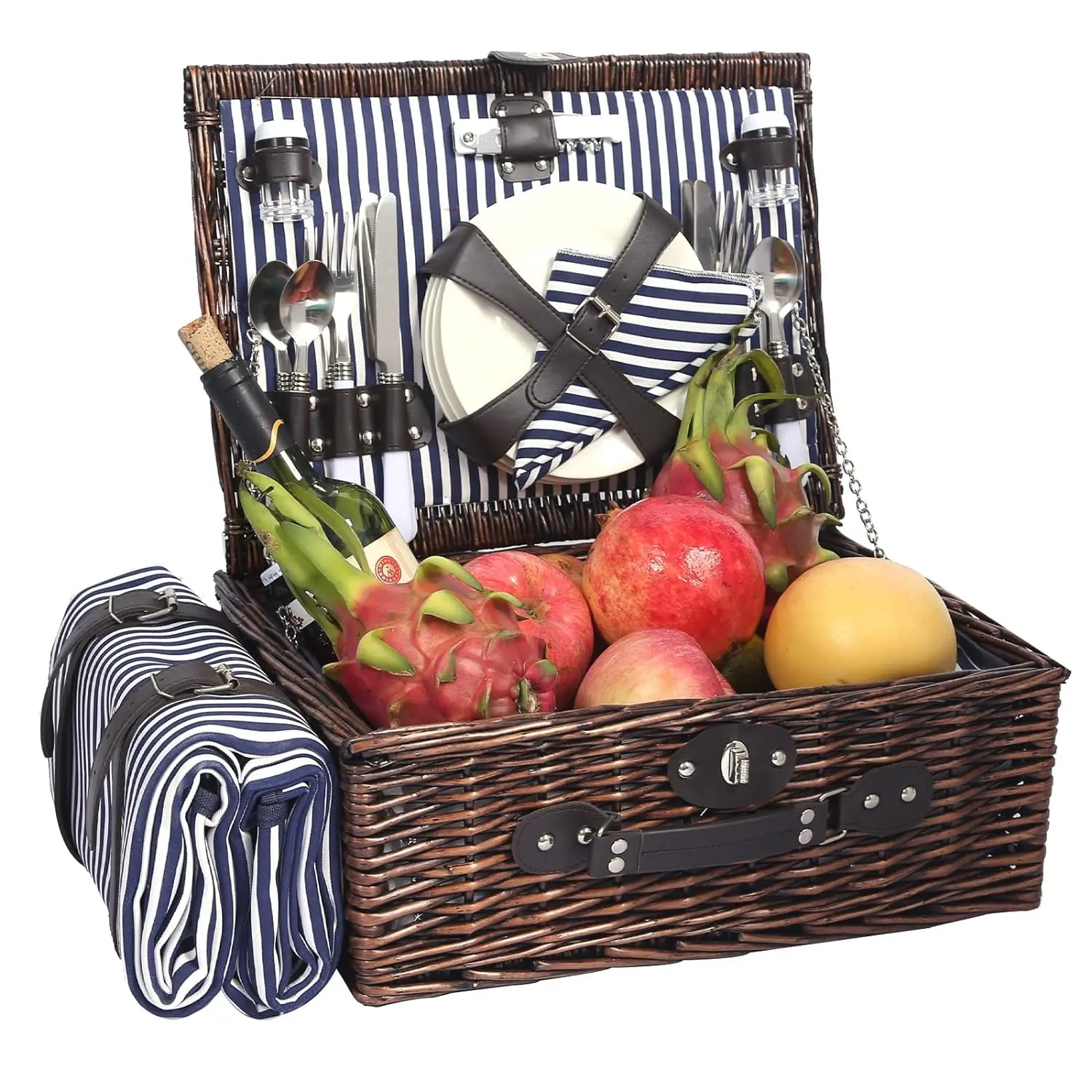 JY Rattan Willow Natural Hand Basket Outdoor Camping Basket Custom Wicker Picnic Hamper For 4 Picnic Wine Rack