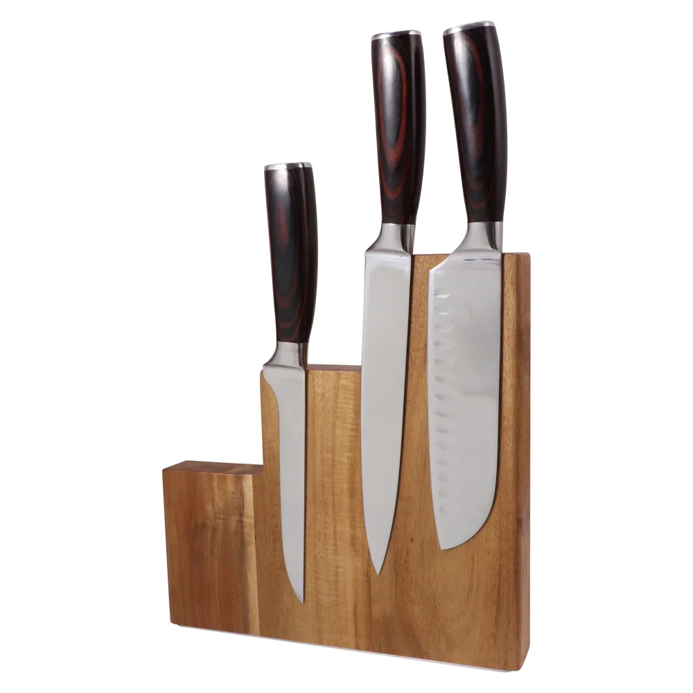 Amazon top sale double sides magnet Knife Holder Magnet Acacia Wood knife blocks with S.S plate