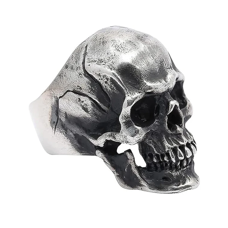 Custom Black Cool Punk Retro Gothic Dainty Goth Vintage Silver Skull Ring For Men