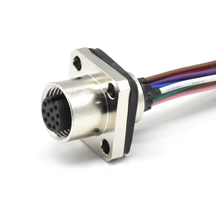 WESTSAM 12 pin circular industrial Panel Mount Connector Waterproof square female M12 Flange Socket