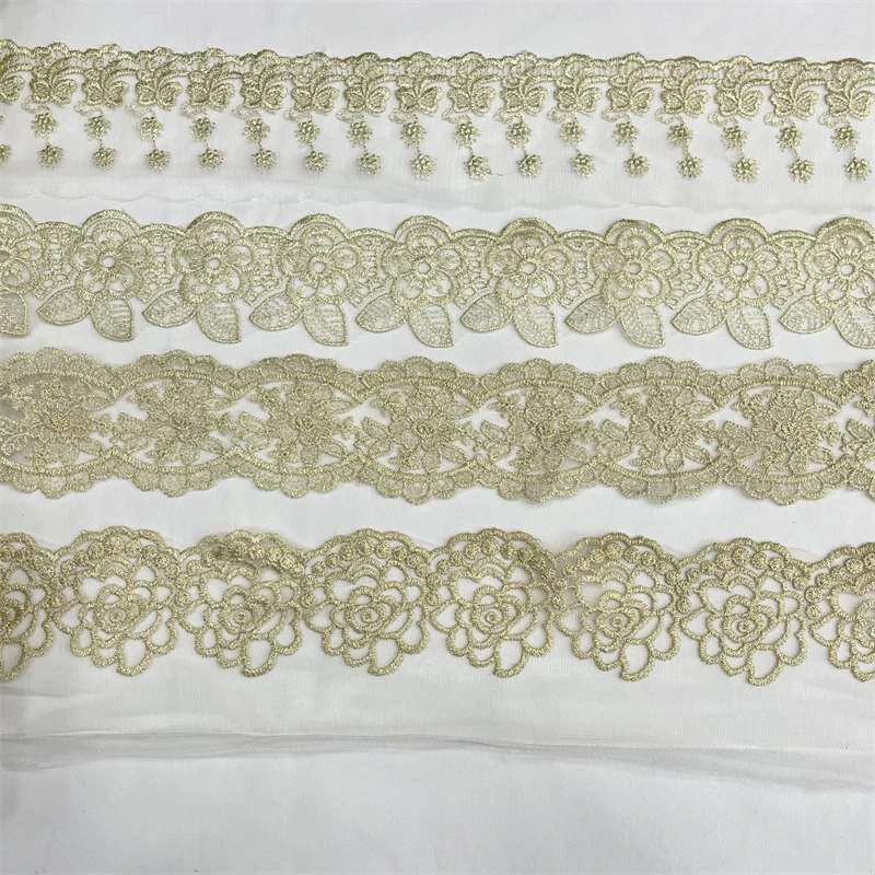 ZSY clothing accessories Gold metallic border lace trim golden yellow embroidery lace trim Gold Lace Trim