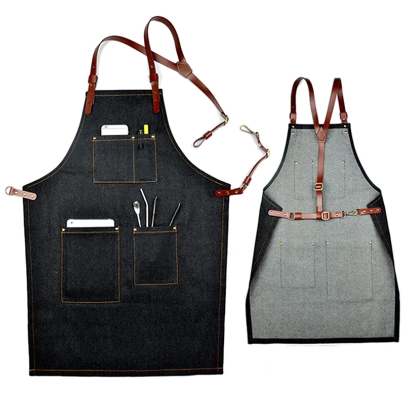 Wholesale Black Restaurant Barista Kitchen Aprons For Women Waterproof