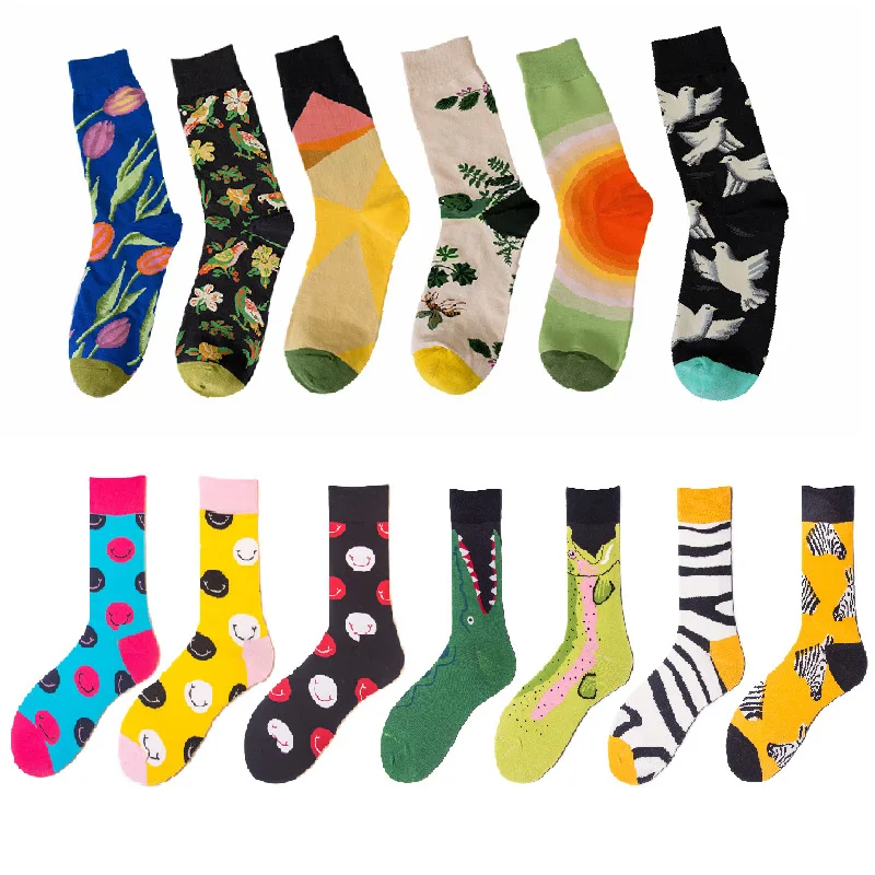 Wholesale custom logo design Calcetines cotton mens socks cmax unisex Customized fashion colorful funny happy crew socks men