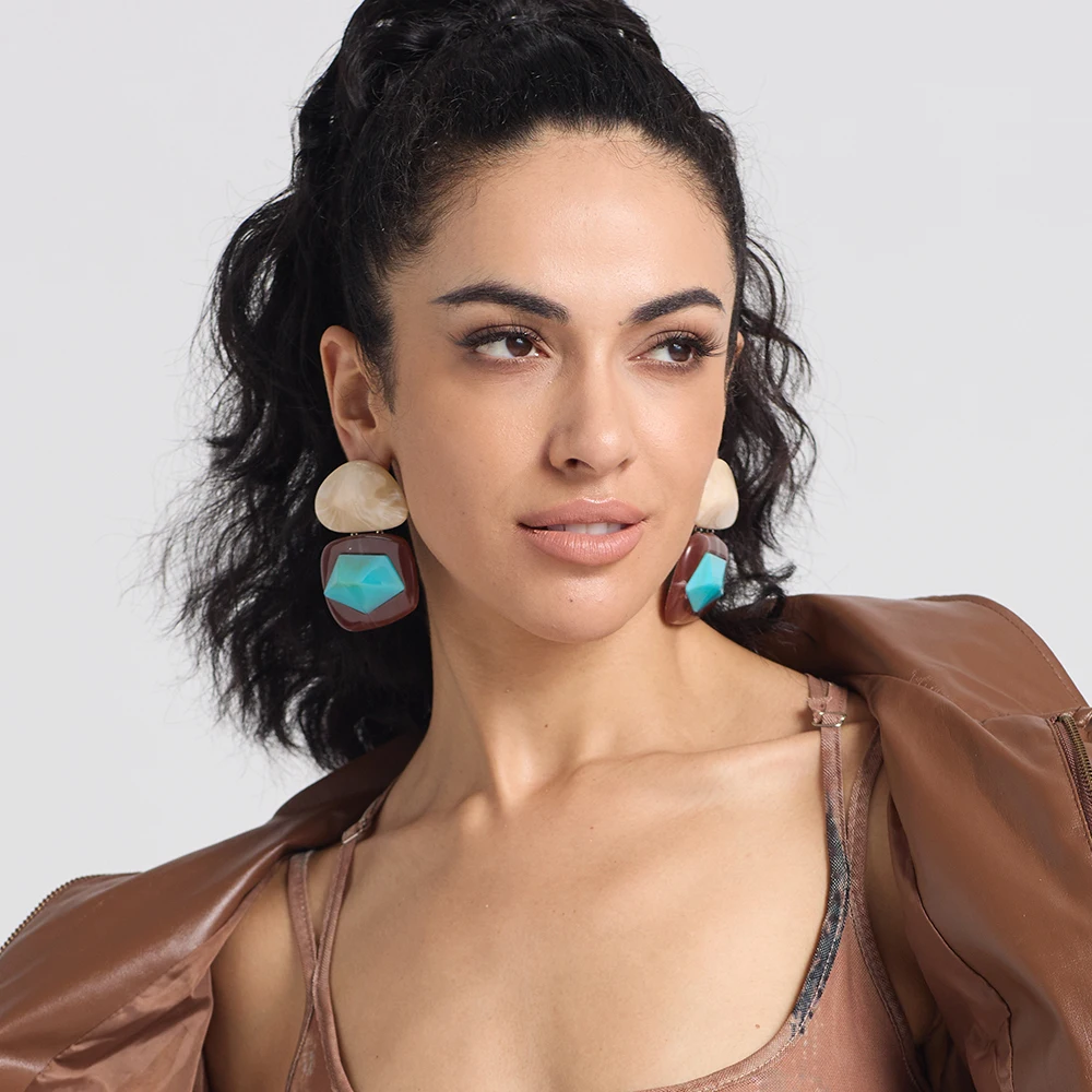 Vintage Geometric Resin Stone Earrings for Women Statement Acrylic Multicolor Irregular Drop Earrings Jewelry