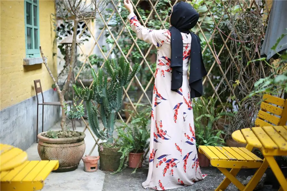 9074#Modest fashion long sleeve islamic clothing  muslim evening dress for women dresses abaya