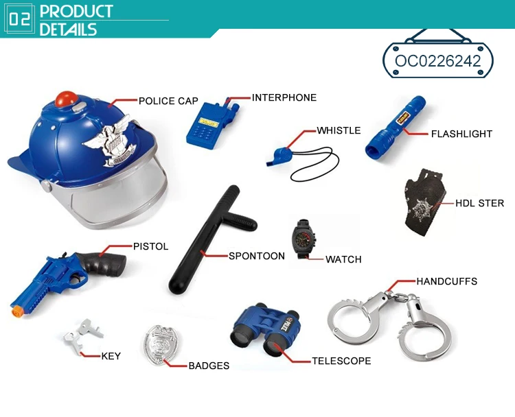 Boys Pretend Play Toy Plastic Gun Hand Cuffs Tools Set Toy