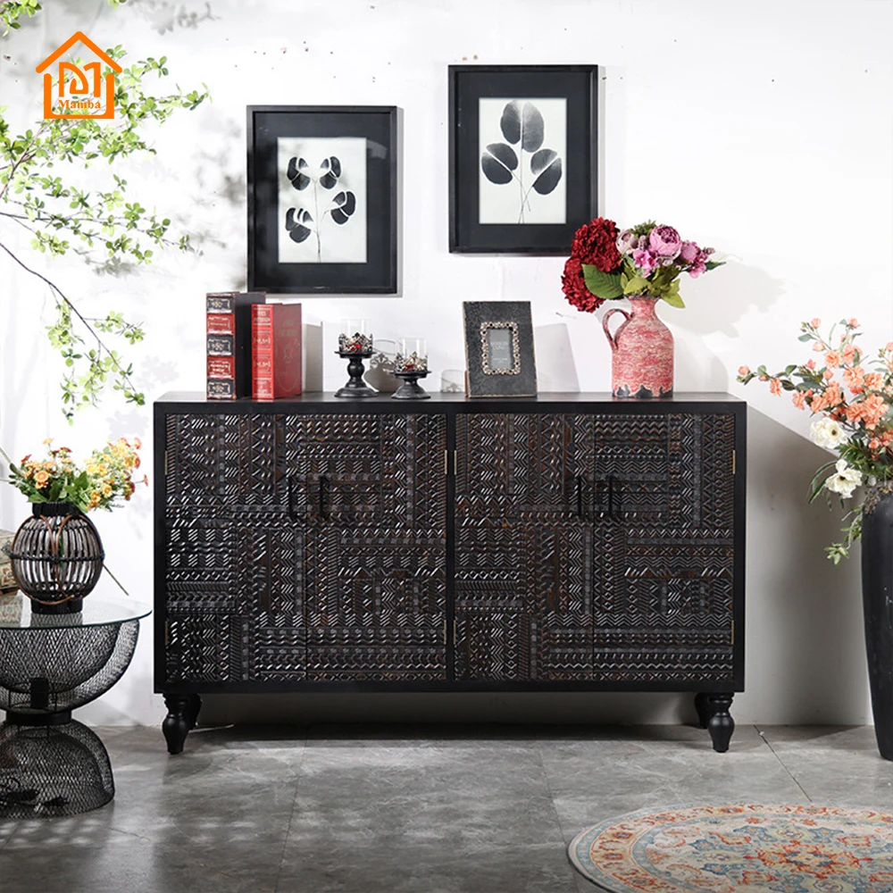 Mamba Rustic Home Craft Minimalism Wooden Storage Cabinet Farmhouse Living Room With 4 Doors