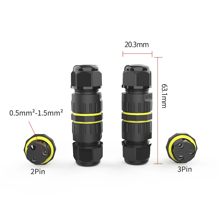IP68 3 Wires 2.5mm Power Cable LED Flood Lighting 2pin 3pin Waterproof Connector