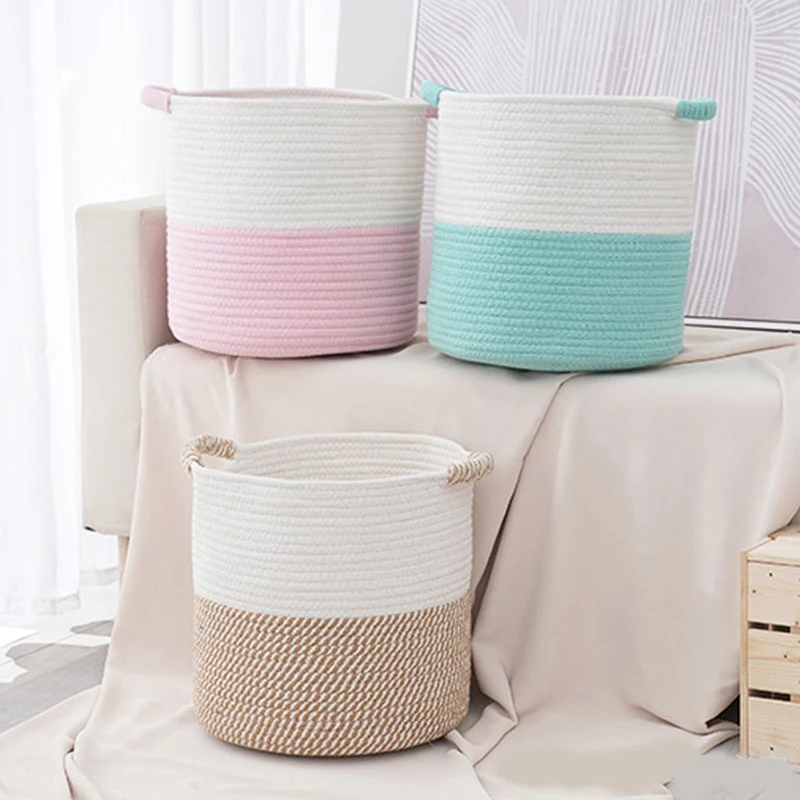 Cotton thread storage basket with handle clothes and toys storage basket plush toy storage basket