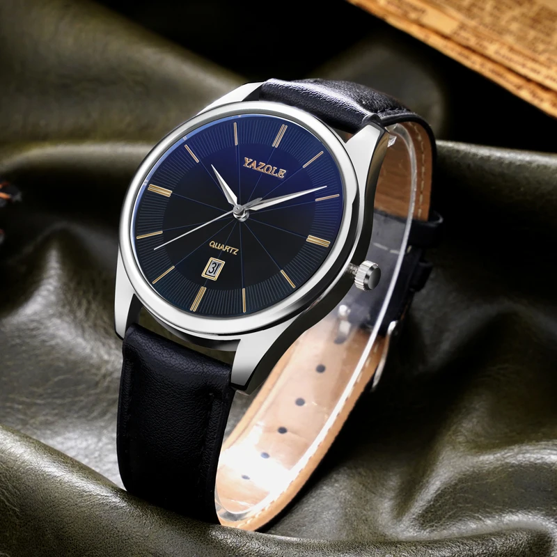 YAZOLE D 585 Classic Blue ray Men Watches Wholesale Waterproof Calendar Male Wrist watches Custom OEM Quartz Watches