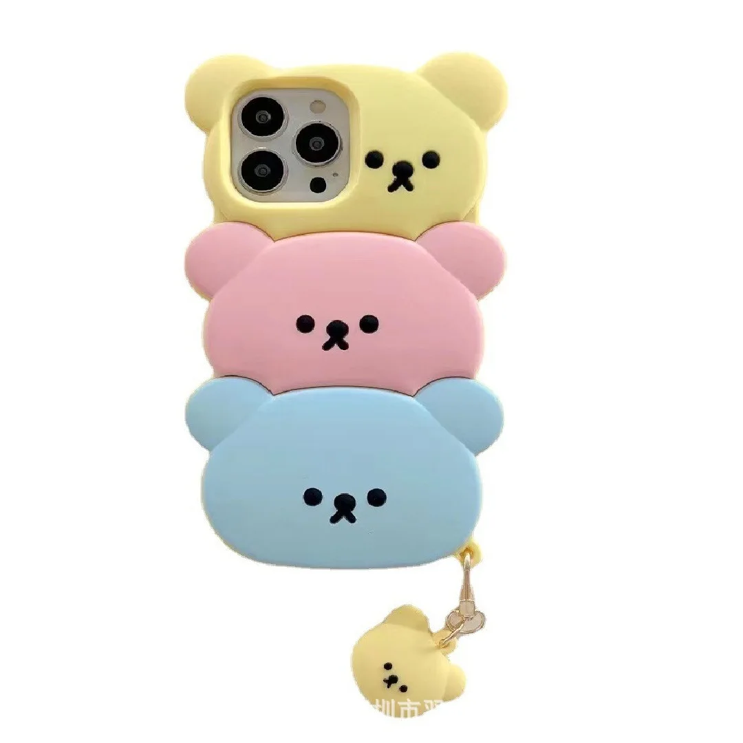 Hot Selling Cute Cartoon Bear Candy Color Phone Case for iPhone 13 14 Pro Max 11 12 XR XS Max With Pendant Soft Silicone Cover