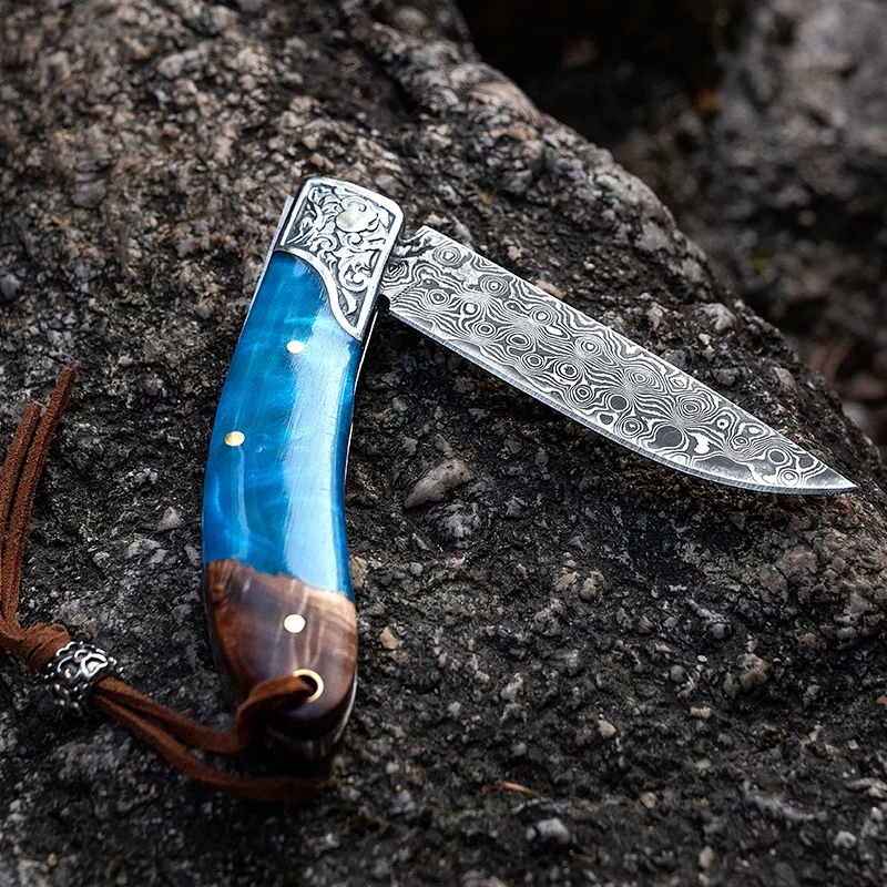 Manufacture OEM Damascus Steel Hunting Knife Outdoor Utility Camping Survival Knife Small Pocket Knife