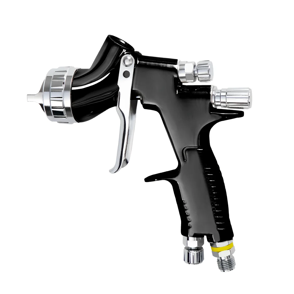 Professional T110 Paint Spray Gun - HVLP Gravity Feed with 1.3mm/1.8mm spraying nozzle, 600ml Cup, Black Finish for Car Repair.