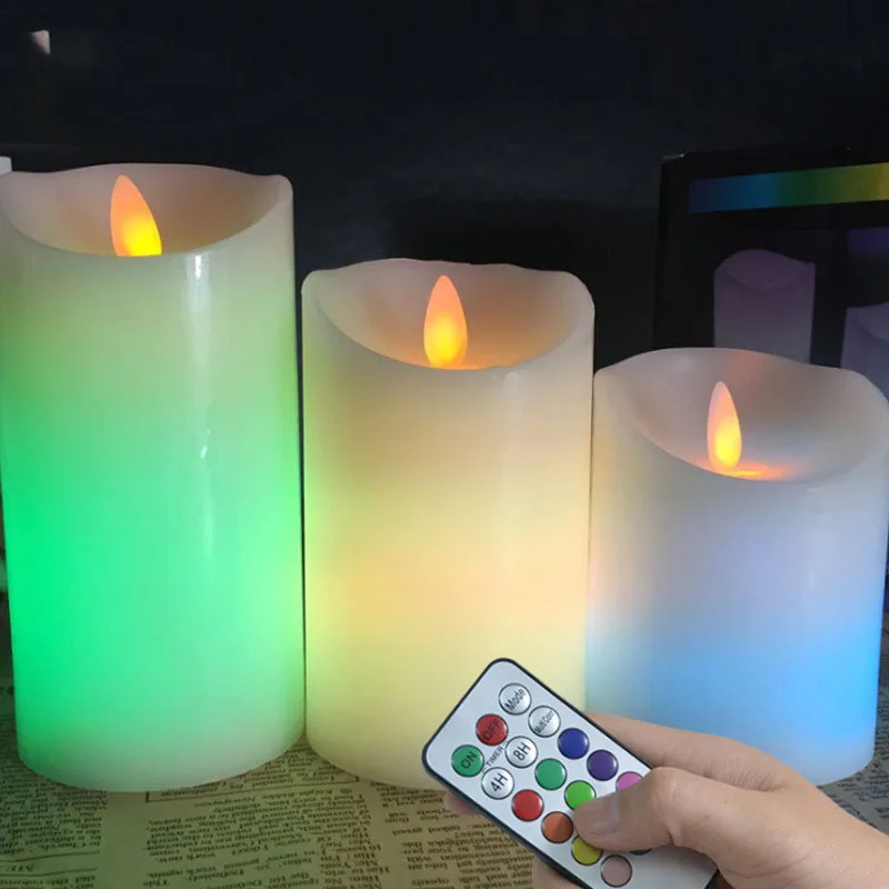  Светодиодная восковая свеча RGB с пультом дистанционного управления размер 7 5*10 см красочная для украшения дома вечеринки Рождества паба