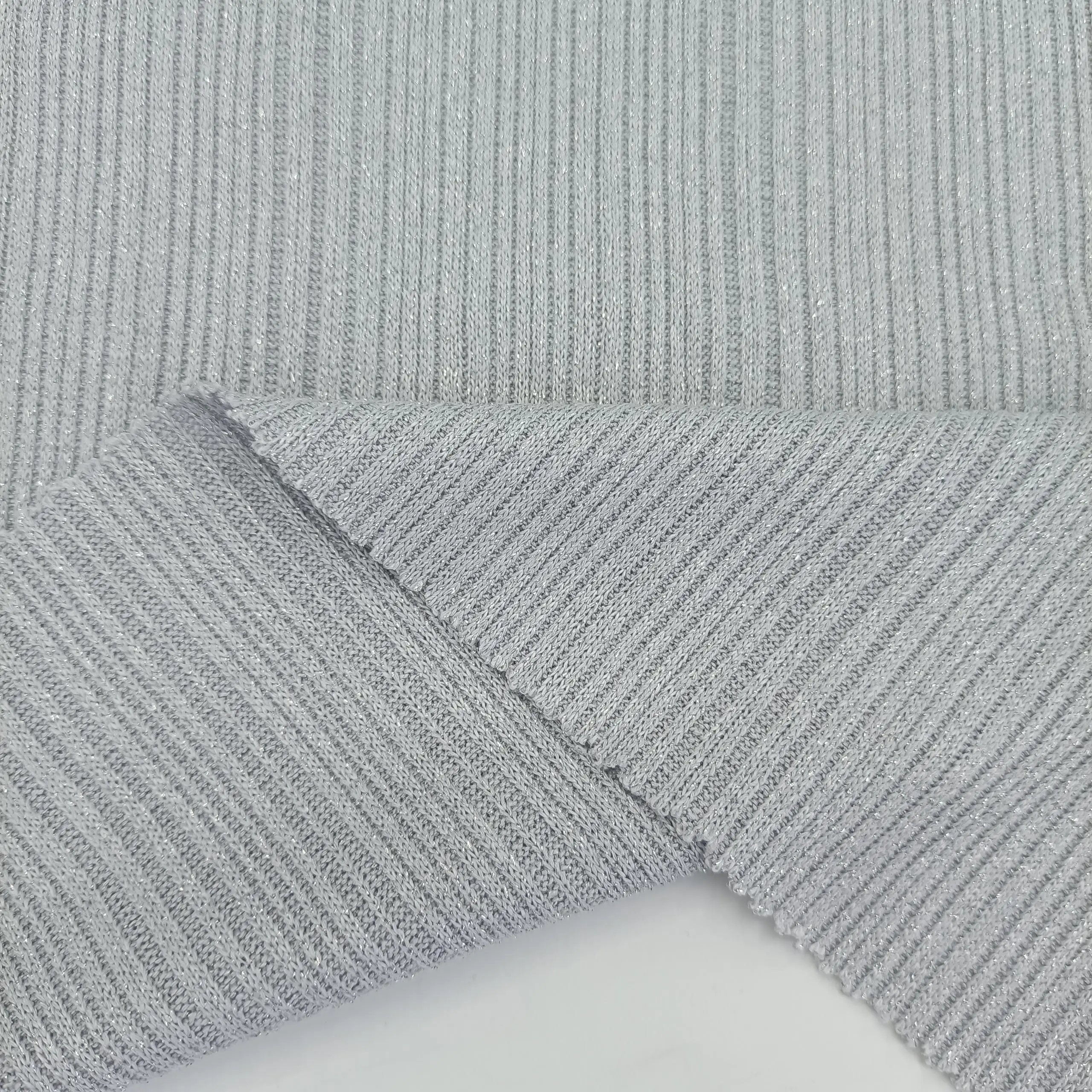 Custom Pattern 240Gsm 76 Polyester 11 Rayon 10 Metallic 3 Spandex Irregular Rib Knit Fabric Hacci Rib Fabric