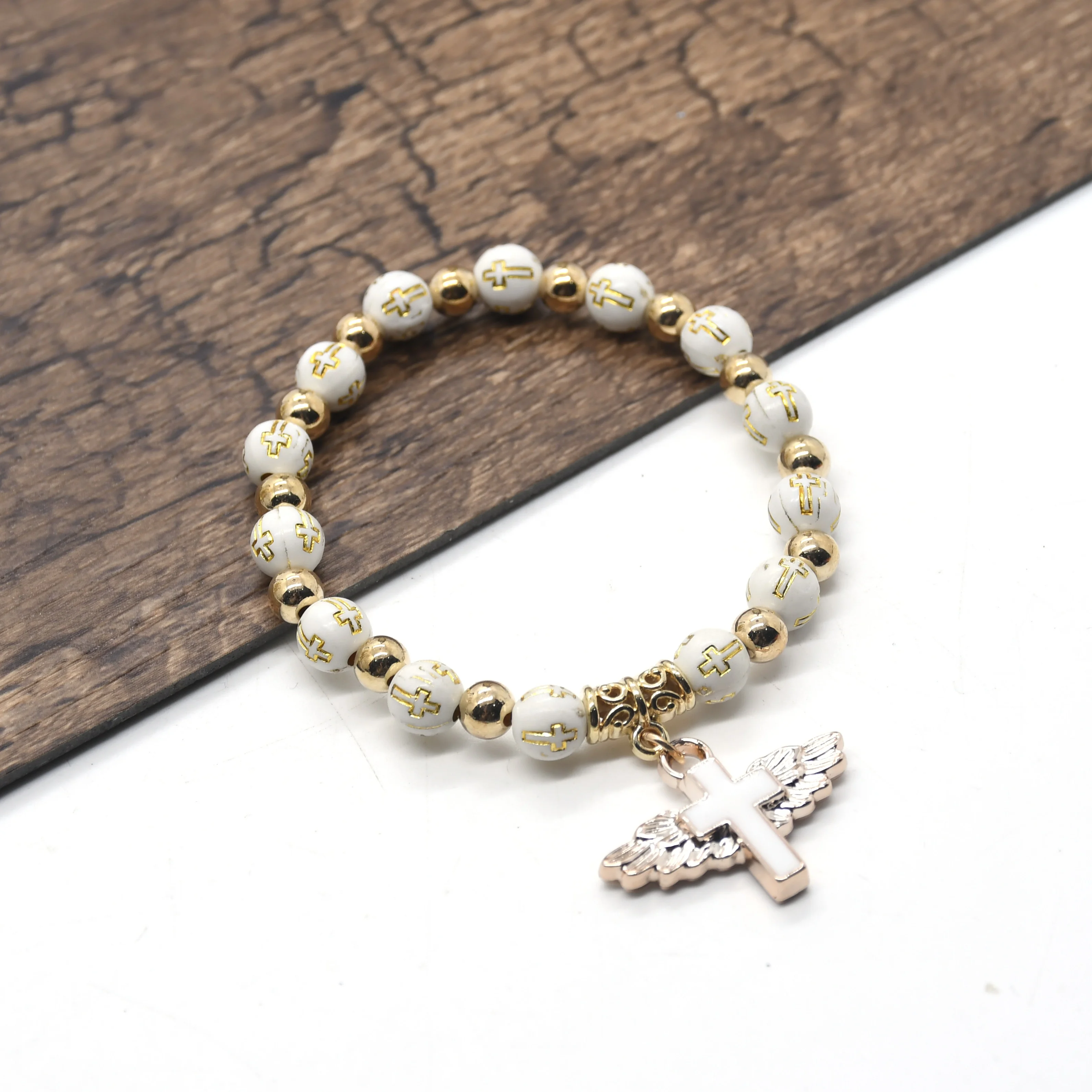 Angel Wing Cross Bracelet Recuerdos de Bautizo Communion Birthday Wedding Shower Favor  for Boy and Girl 8g