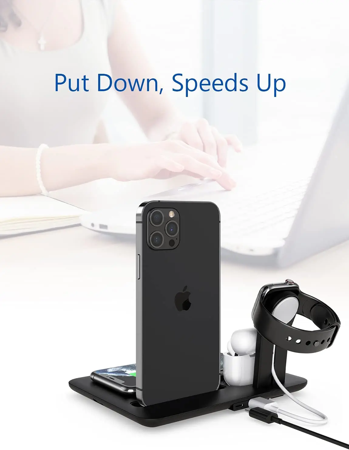 Leyi Hot Sale 4 in 1 Wireless Stand for Apple Watch Qi Fast Charger Dock iPhone Charging Station
