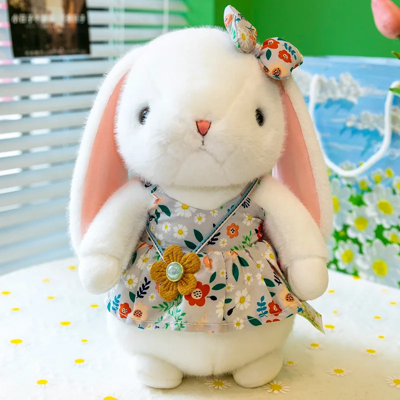 Cute Little White Rabbit Plush Toy Fragmented Flower Skirt Rabbit Doll Grab Machine Cloth Doll Girl Birthday Gift Wholesale