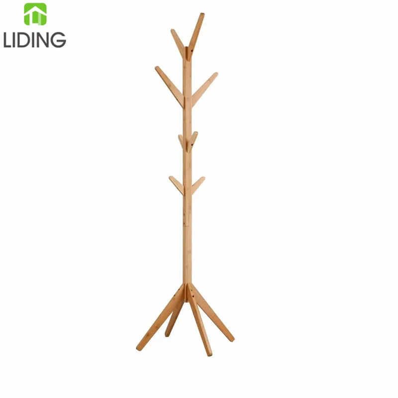 Bamboo Standing Coat Rack, Wood Coat Tree with 8 Hooks Hat Hanger