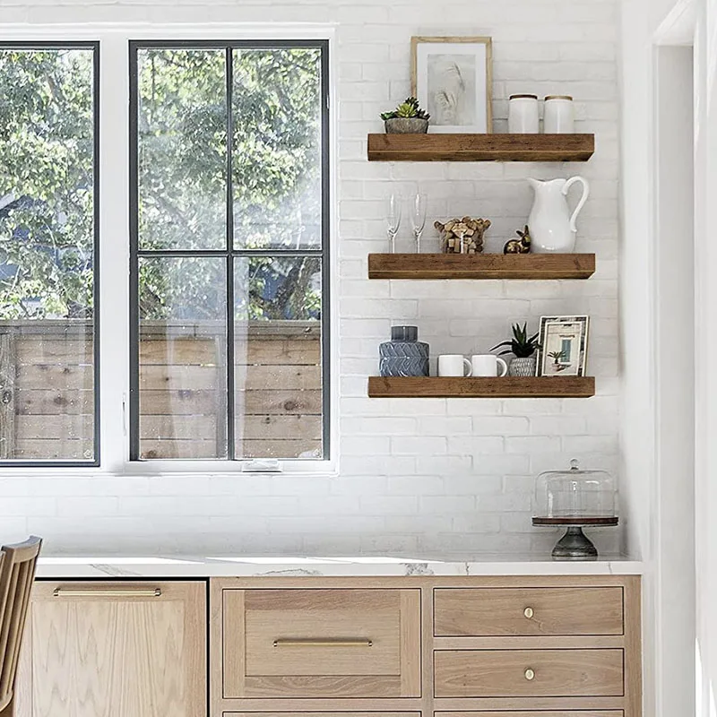 Wholesale Wood Hanging Rectangle Wall Shelves Floating Bookshelves for Living Room Decor