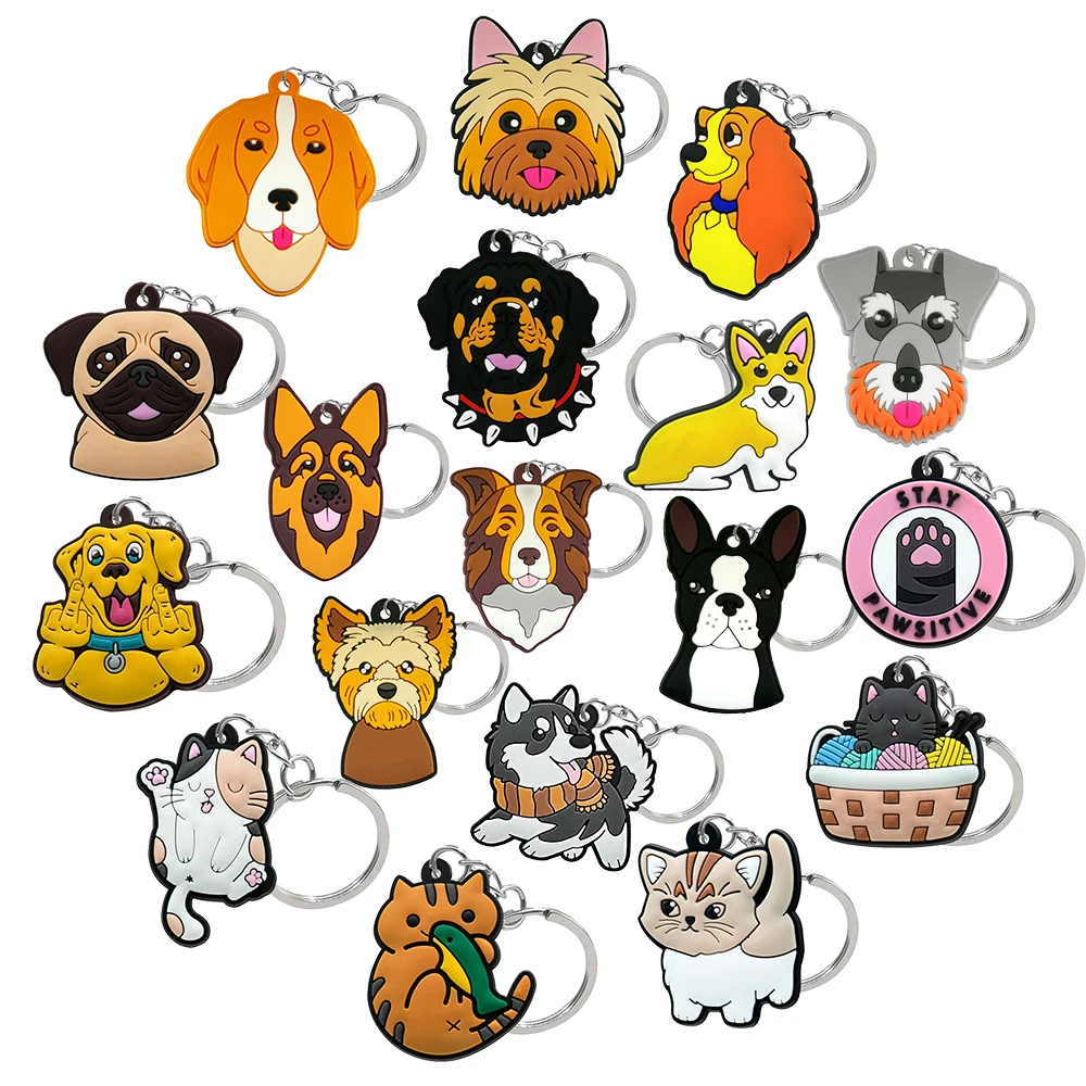 Animals Wholesale Corgi Silicone Key Ring 2D Cute cat Rubber Key Chain Soft PVC Keychain