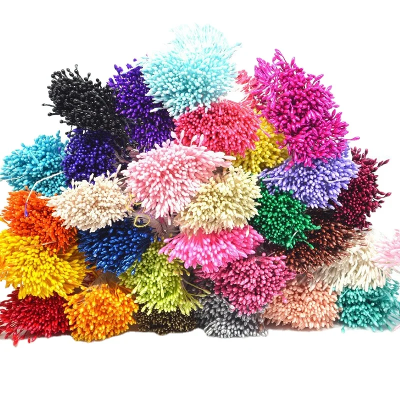 576pcs 1mm Gypsum and Cotton Cord Double Heads Stamen Pistil Cake Decorative Artificial Pearl Flower Stamen
