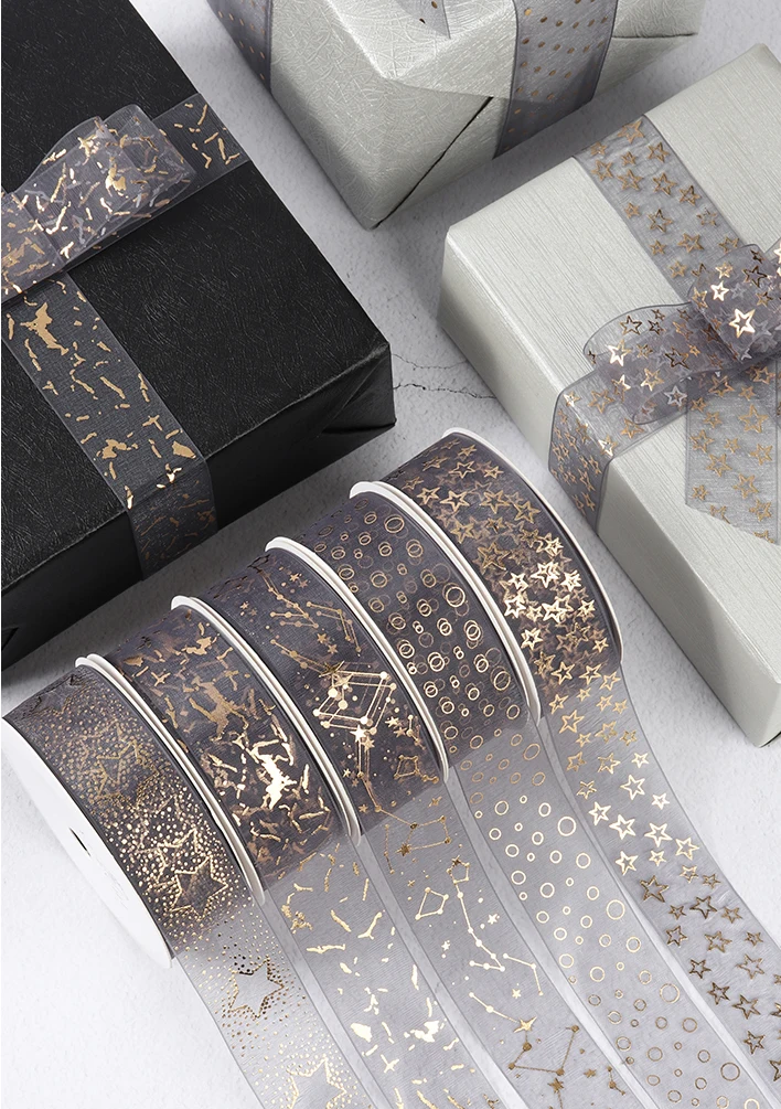 High Quality Gifts Snow Yarn Polyester Custom Printed Ribbon Grey Wholesale