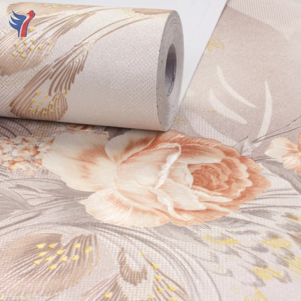 Jinyi Y61101Thick Vinyl Embossed Gapless Vinyl Sticker Stick and Peel Beautiful Wall Paper Rolls Wallpaper