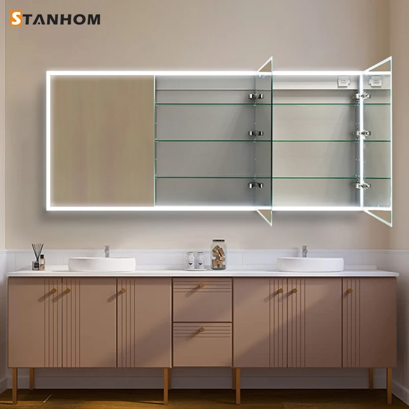 STANHOM Bathroom Waterproof Wall Automatic Anti Fog Acrylic Storage Mirror Vanity Cabinet
