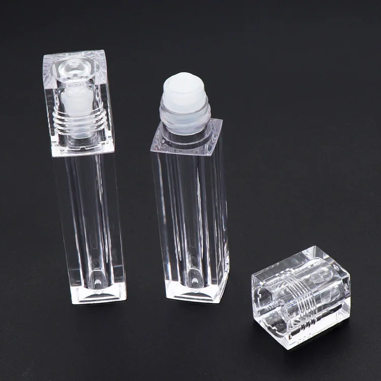 
Stock 6.5ml full clear lip gloss tube empty lip gloss container square lipgloss packaging tubes with rollers 
