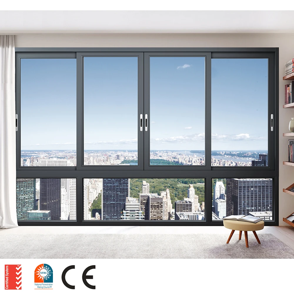 High insulation aluminum horizontal sliding windows with double/triple glazed