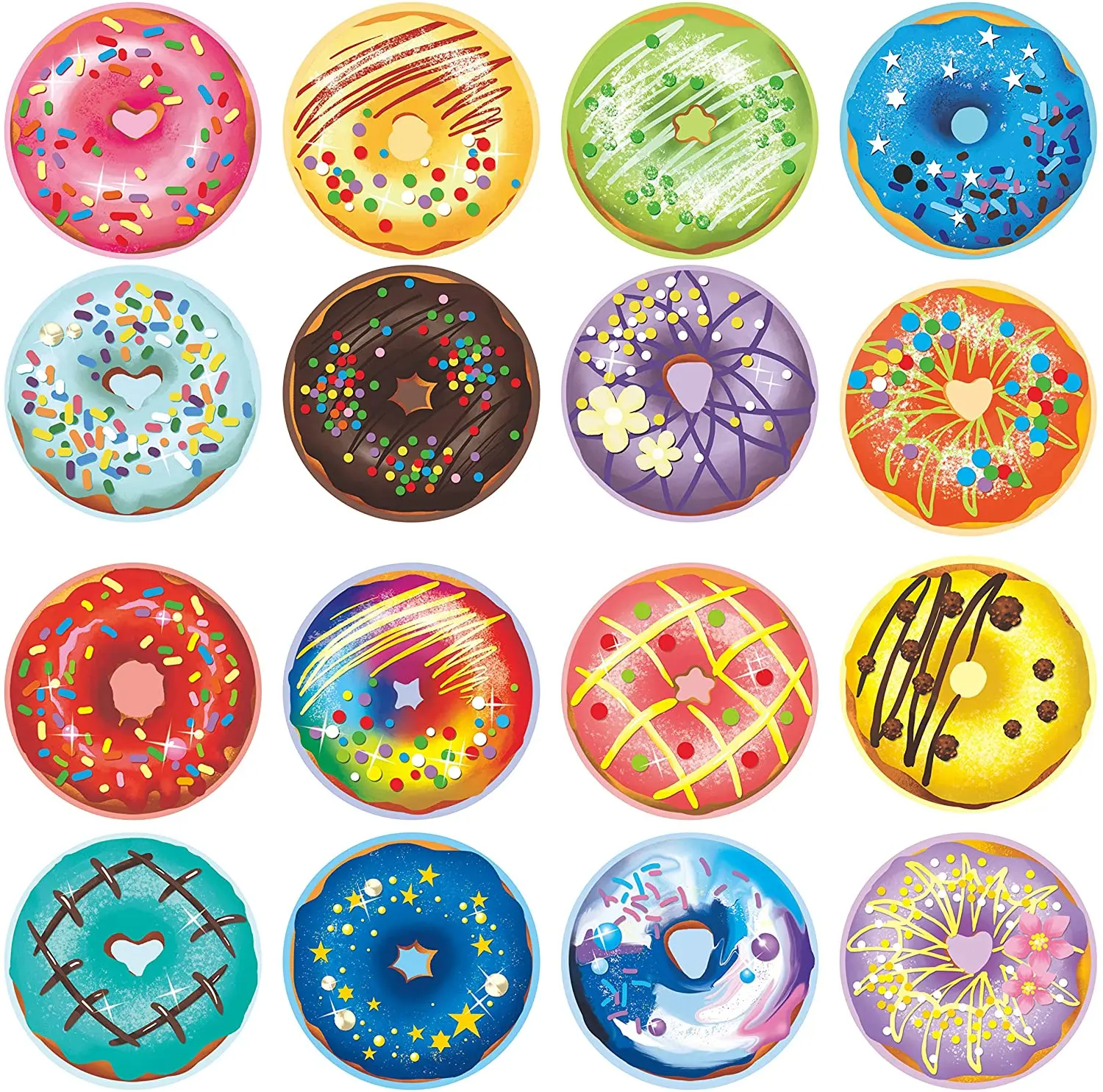 Doughnut Stickers Party Decoration Teacher Reward Encouragement Motivational Decals 16 Designs for Arts DIY Crafts