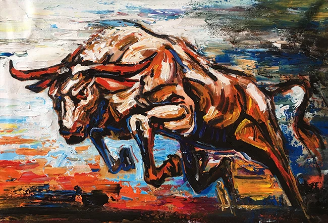 100% handpainted high quality spanish fighting bull animal wall art cattle picture oil painting  canvas artwork for home decor