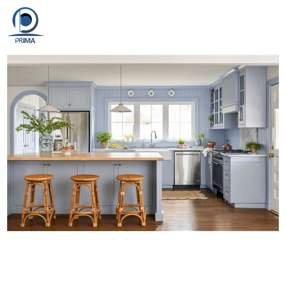 PRIMA Industry White Colored Glossy Frameless MDF Wood Shaker Slab Modular Kitchen Cabinets Set