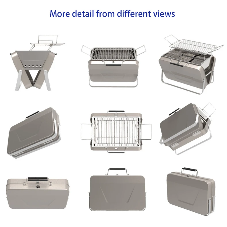 Portable Suitcase Barbecue Charcoal Grill Stove and Smoker Kabob Stainless Steel for Outdoor Cooking Camping Hiking Picnics
