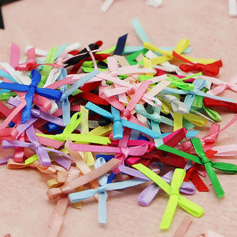 (100Pcs/pack) 30mm Mini Ribbon Bow Handmade DIY Crafts Making Home Bouquet Decoration Girl Hair Clips Accessories Wholesale