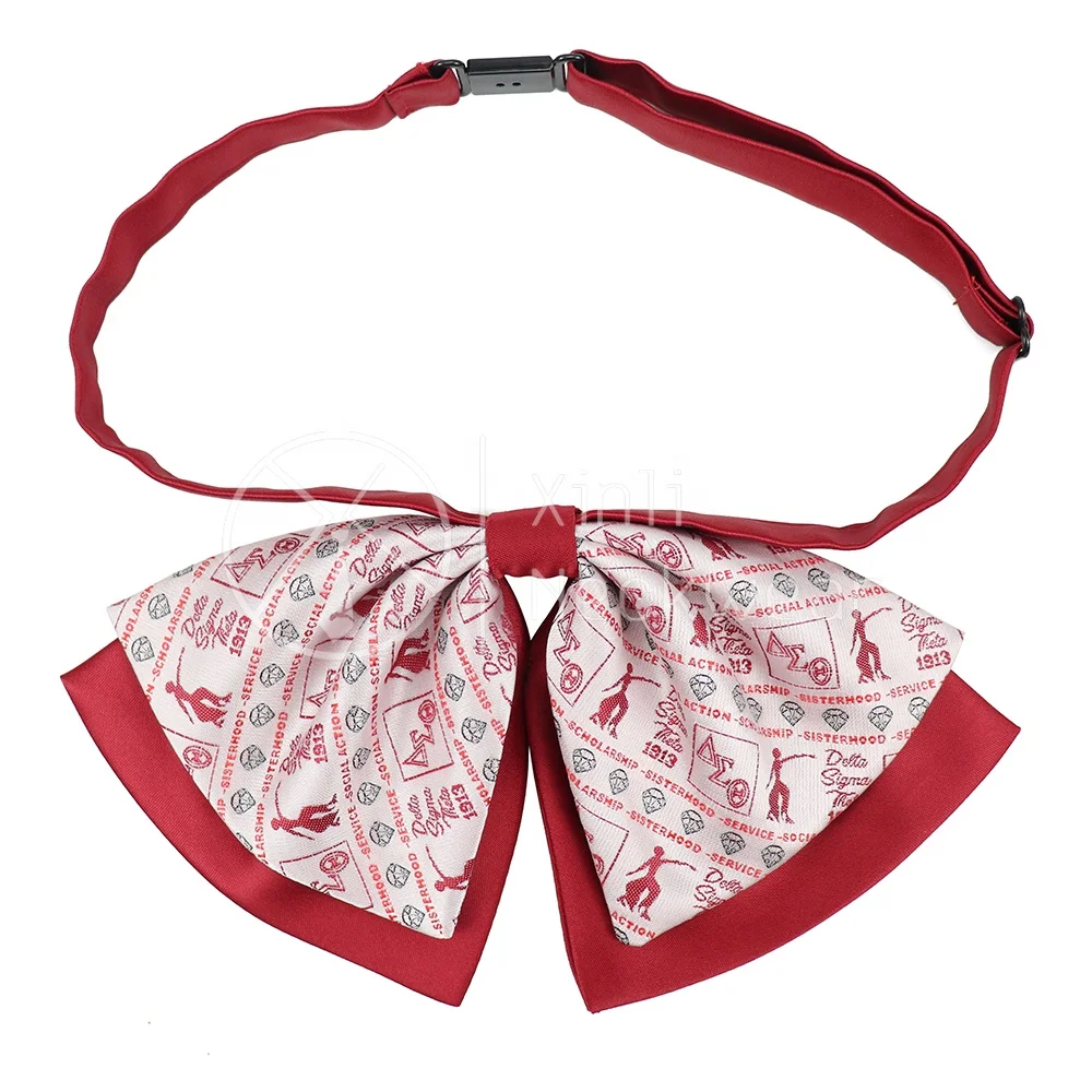 2022 Novelty Custom Logo Pattern Design Red Pink Bowtie Polyester Woven Jacquard Women Sorority Bow Tie