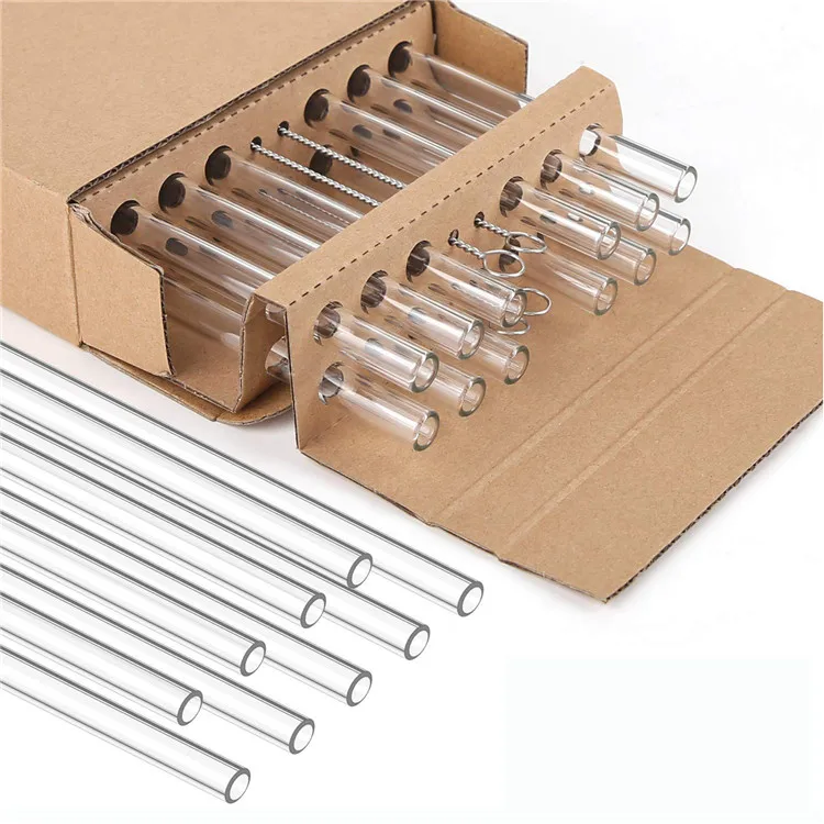 Custom Printed Logo 12mm 14mm Colorful Straight Boba Bubble Tea Pyrex High Borosilicate Glass Straw With Case