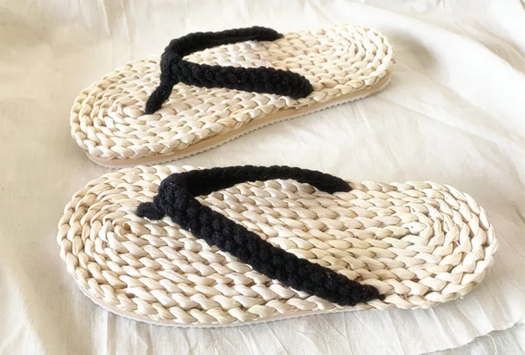 Summer Straw Slippers Cool Non-slip Spa Flip-flops Fashion Designer Soft Material Durable Big Size Spa Shoes Wholesale