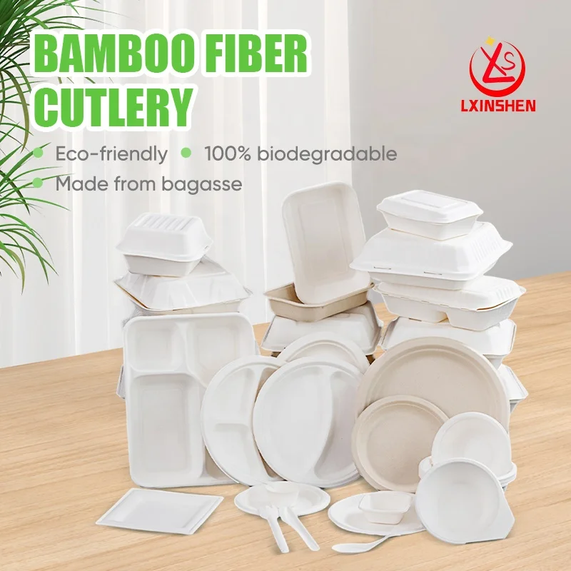 Tableware Sets Biodegradable sugarcane bagasse takeaway paper plate Food Container disposable oval party plate