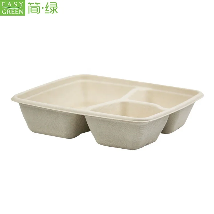 
Biodegradable Eco Friendly Microwave 3 Compartment Take Out to Go Food Containers With Lids 