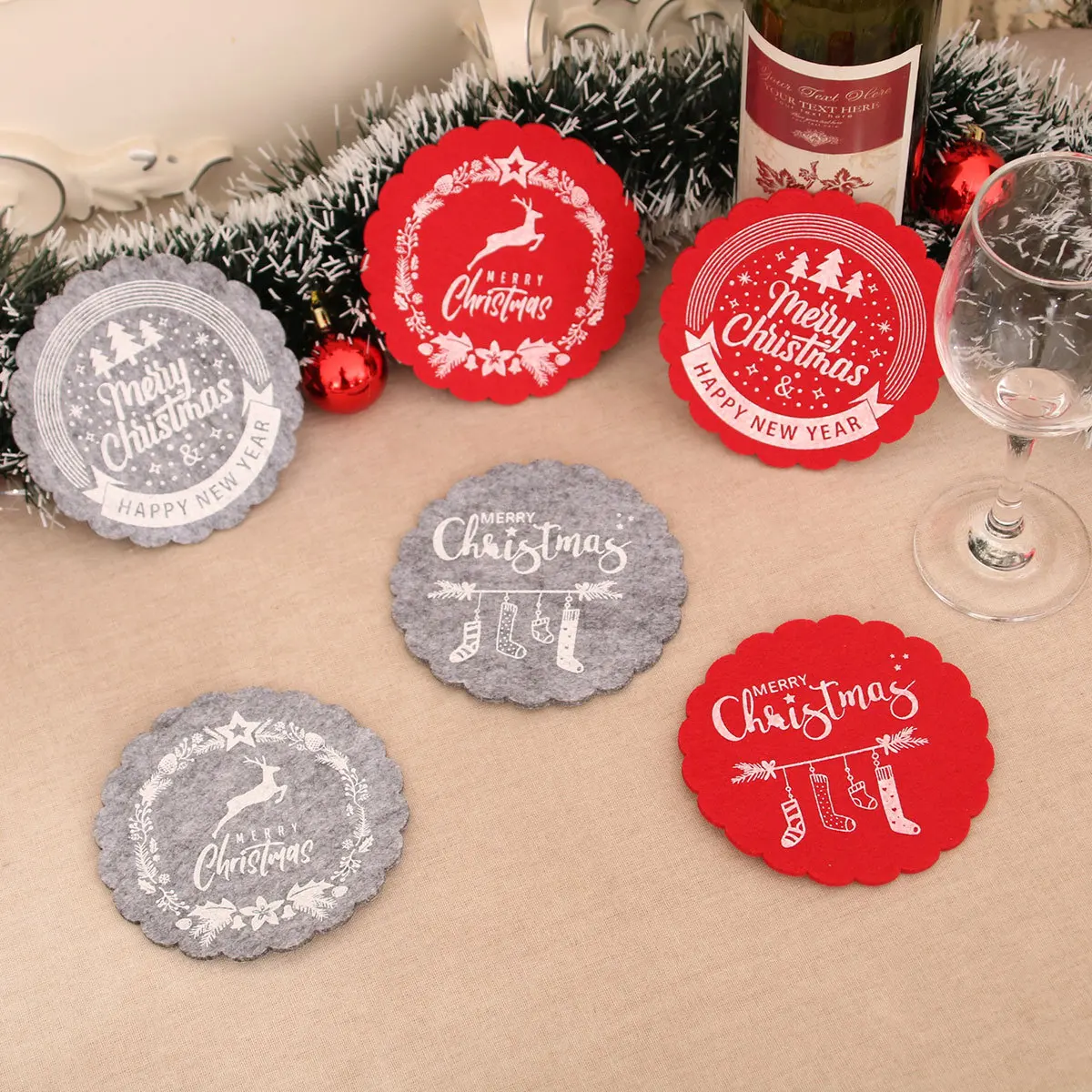 QY Wholesale Kitchen Serving Sets Cheap Christmas Drink Felt Coasters