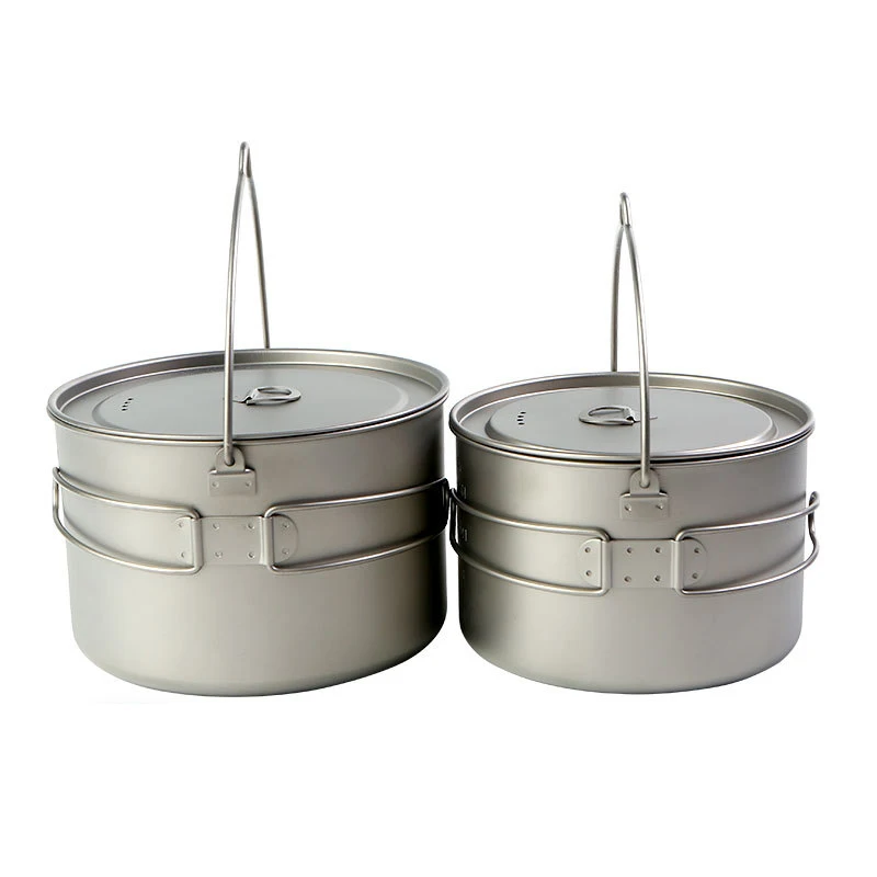 2000ml 2800ml Outdoor Camping Large Titanium Cooking Pot Set with Folding Handle