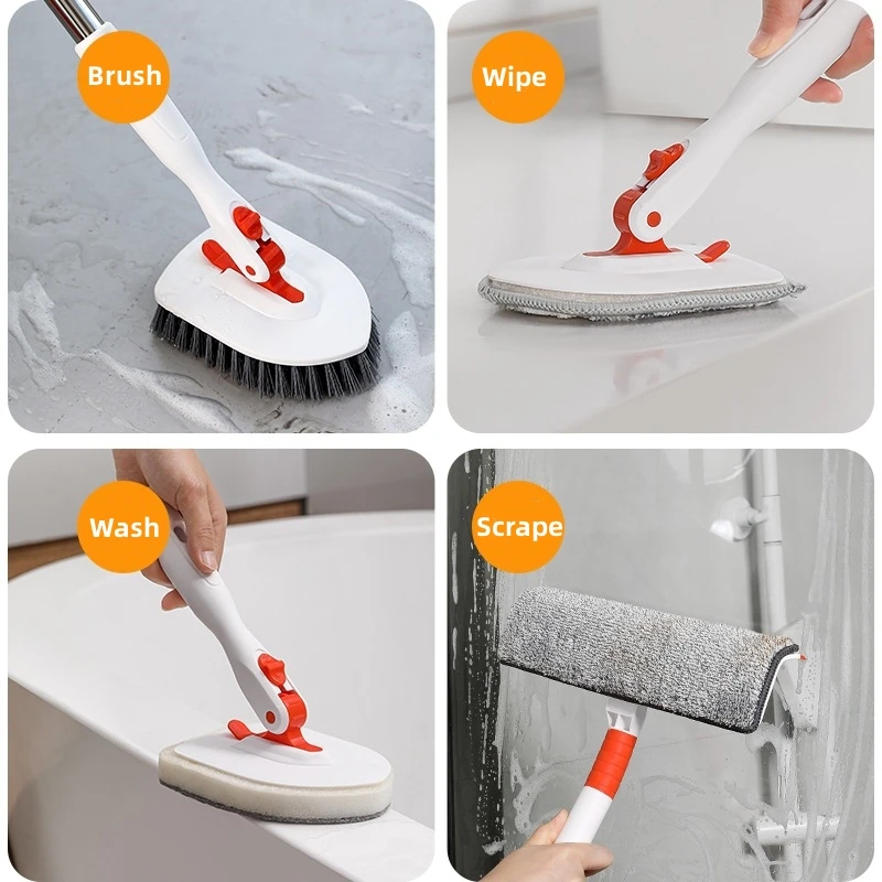 Shower Scrubber Cleaning Brush with Long Handle Eco friendly 3 in 1 Tub and Tile Scrubber