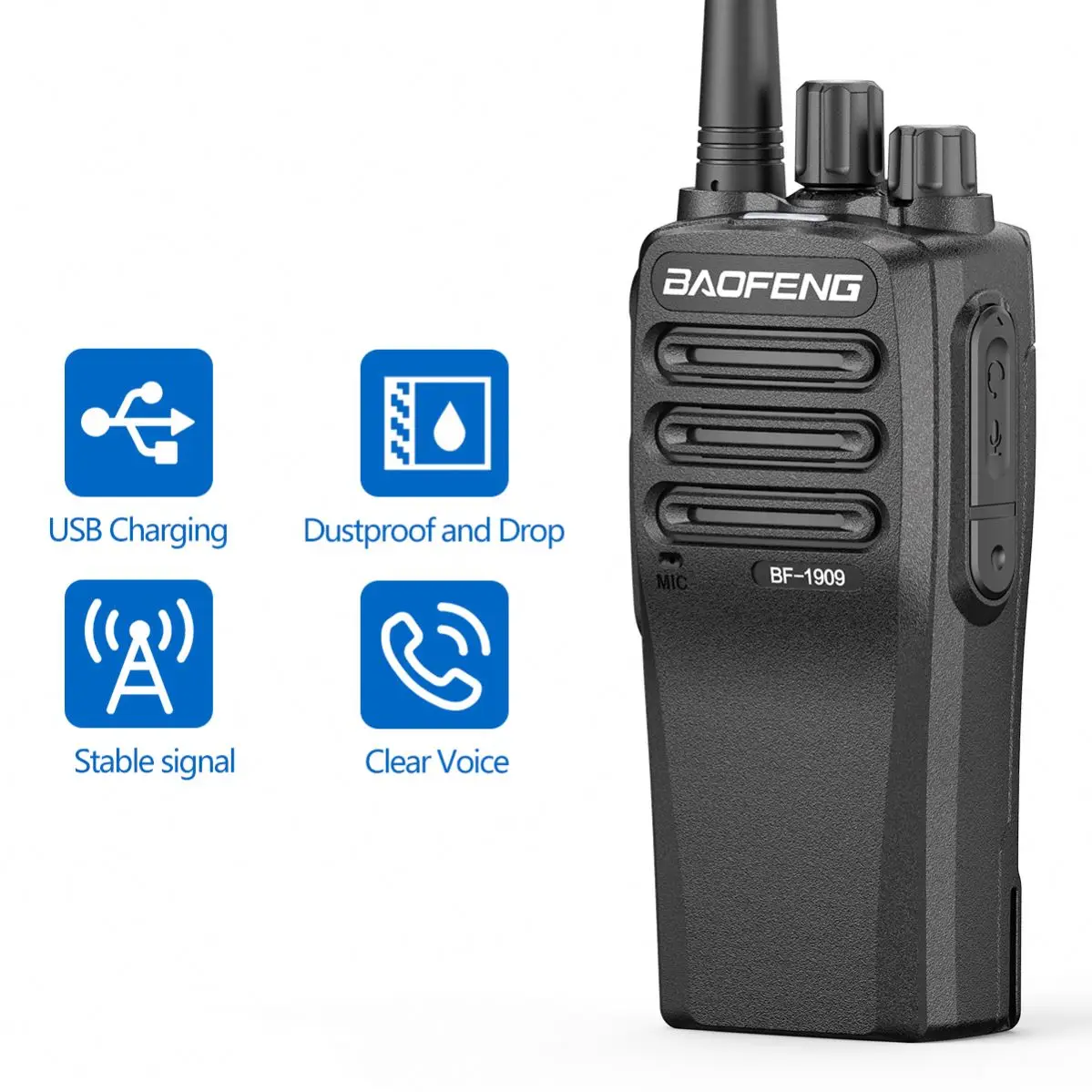 2023 hotsale Type-C charging BAOFENG BF-1909 10W UHF 400-470mhz Long range Walkie Talkie