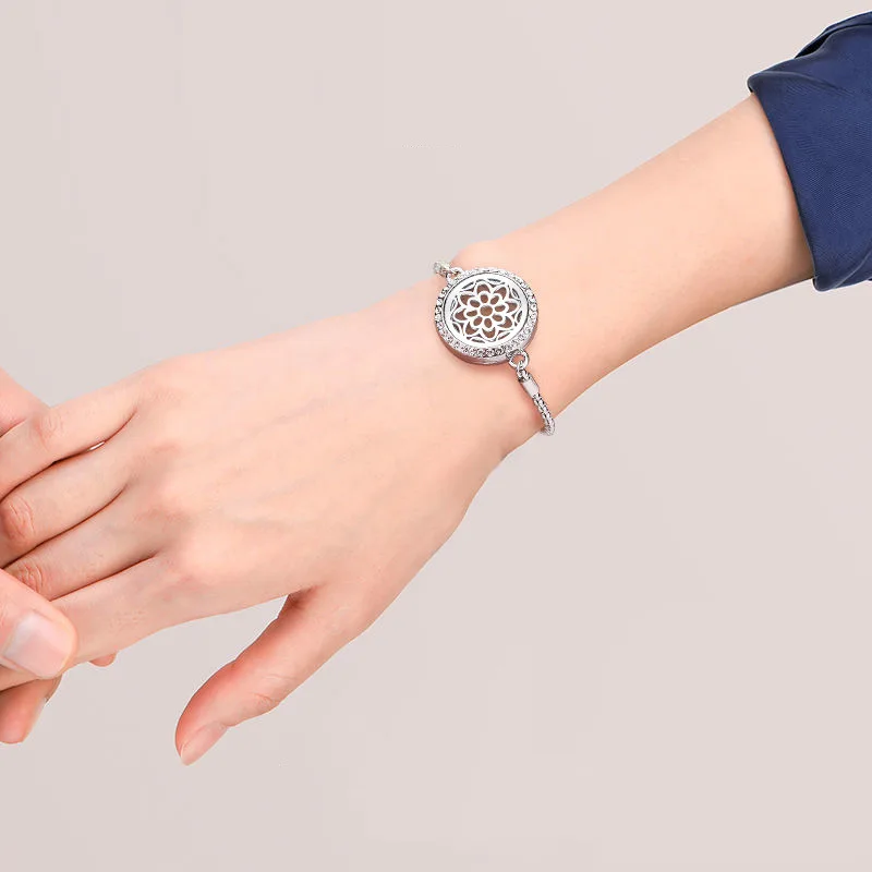 Life tree Stainless steel hollow out perfume diffuser bracelet can open essential oil bracelet adjustable size alloy bracelet