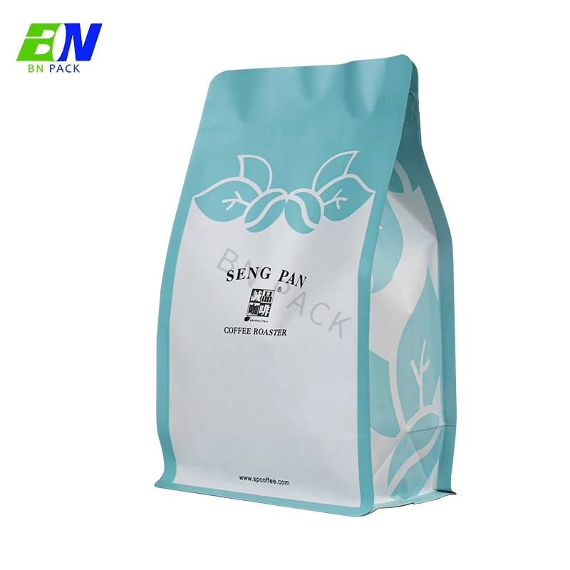 China manufacturer 250g 500g 1kg stand up bags aluminium foil flat bottom plastic coffee bean bag with valve