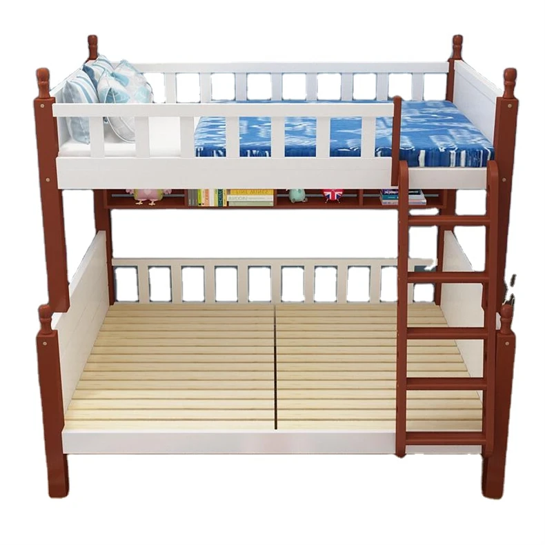 Cheap Prices Solid Wood Children Furniture Bunk Bed with Ladder and Bookshelf