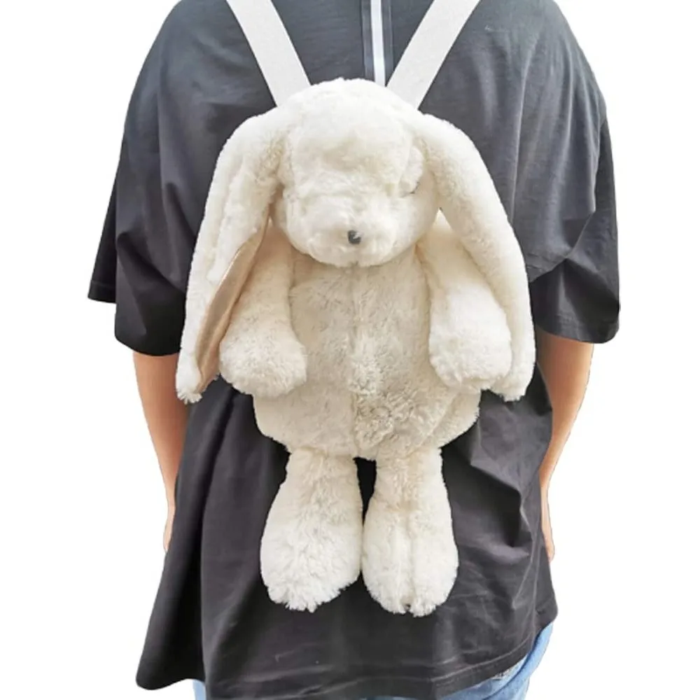 Kawaii white rabbit bunny backpack school shoulder bag plush toy stuffed doll kid children wholesale